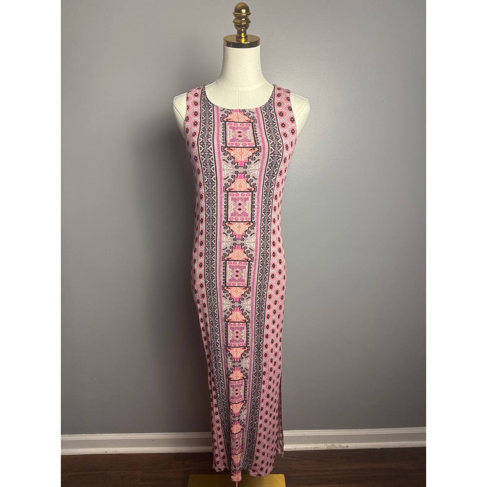 Xhilaration Maxi Dress Womens S Pink Excellent Boho Tribal Geometric Racerback